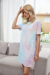 Women's Tie-Dye Mini Dresses Short Sleeve Home Loungewear