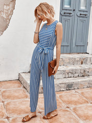 Suspenders Striped Strappy Sleeveless Jumpsuit