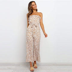 Transparent Suspenders Lace-up Ruffled Jumpsuit Tube Top Floral Loose Rompers