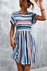 Stripe Print Round Neck Mini Dress