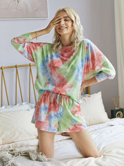 Tie-dye Lace-up Casual Loungewear Two-piece Set