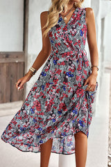 Dot Print Sleeveless V Neck Casual Dress