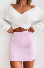 White Cross Collar Short Knit Sweater