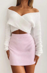 White Cross Collar Short Knit Sweater