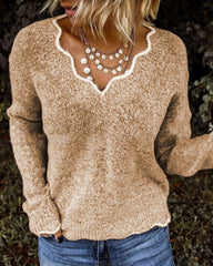 V-neck Ruffle Collar Knit Sweaters