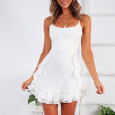 White Lace Floral Printed Sling Seeveless Mini Dresses