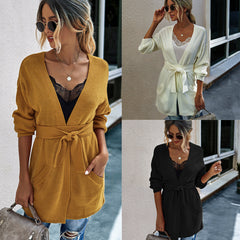 V-neck Bow Tie Knit Cardigans