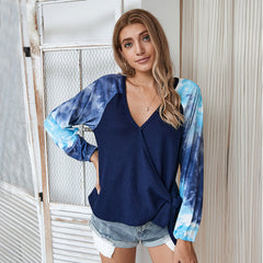 Tie-dye V-neck Cross Strappy Casual Tops