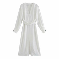 V-neck Tie-Back Slit Splicing Midi Dresses