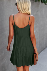 Fashion Solid Color Ruffle Hem Mini Dress