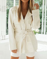 Suit Style Single-breasted Elastic Buckle Belt Coat Blazers