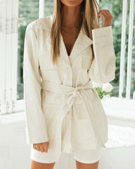 Suit Style Single-breasted Elastic Buckle Belt Coat Blazers