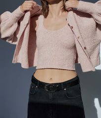 Splicing Single-breasted Lantern Sleeve Cardigan Sweaters Tank Tops