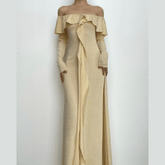 Ruffle off shoulder long sleeve backless solid maxi dress