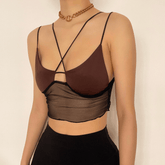 Cross front cami mesh crop top