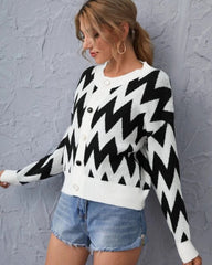 Striped Knit Single-breasted Geometry Sweaters Cardigans