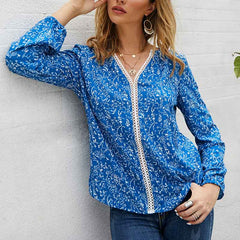 V Neck Lace Stitching Shirt