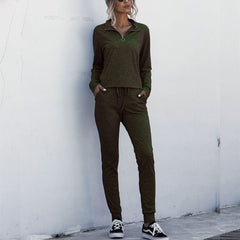 Stand Collar Zipper Two-piece Sports Suit Lace-up Pant