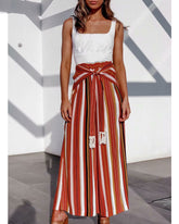 Striped Lace-up Loose Trousers Pants