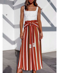 Striped Lace-up Loose Trousers Pants