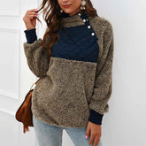 Women's High Collar Oblique Button Sweater Long Sleeve