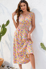 Floral Print V Neck Ruffle Hem Casual Dress