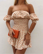 Vintage Sexy Floral Off-The-Shoulder Mini Dress Elastic Waist Dress