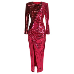 Patsy Sequined Gown High Slit Maxi Dress