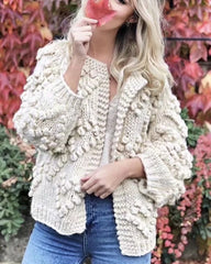 V-neck Handicraft Splicing Hollow-out Sweaters Cardigans