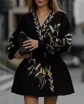 Velvet Wheat Embroidery Mini Dresses