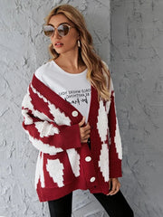 V-neck Single-breasted Contrast Color Argyle Pattern Cardigan Sweater
