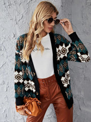 V-neck Plaid Argyle Pattern Knit Cardigan Sweater Outerwear