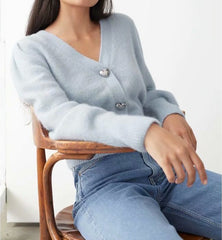 V-neck Heart Shape Button Single-breasted Knit Cardigan