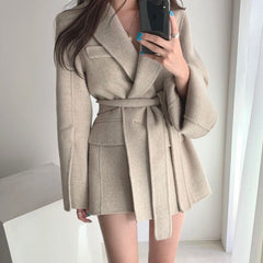 V-neck Vintage Lapel Splicing Lace-up Outerwear Mini Dresses