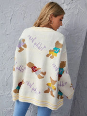V-neck Single-breasted Bear Cartoon Knit Sweater Cardigan