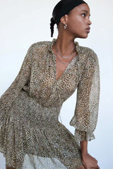 V-neck Leopard Single-breasted Lace-up Mini Dresses