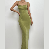 Sleeveless solid ruched self tie backless midi dress