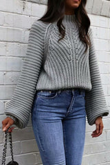 Splicing Hollow-out Lantern Sleeve Knit Sweater