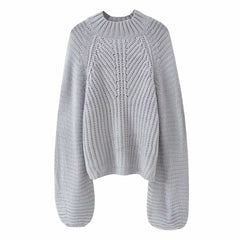 Splicing Hollow-out Lantern Sleeve Knit Sweater