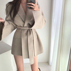 V-neck Vintage Lapel Splicing Lace-up Outerwear Mini Dresses