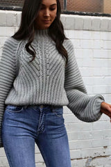 Splicing Hollow-out Lantern Sleeve Knit Sweater