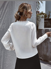 V-neck Lace Lantern Sleeve Single-breasted Shirts Blouses