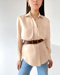 Vintage Pile Collar Single-breasted Silk Shirts Blouses