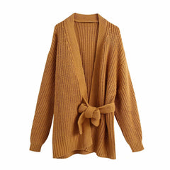 V-neck Knit Lace-up Tie-Back Cardigans