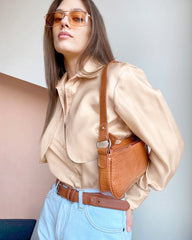 Vintage Pile Collar Single-breasted Silk Shirts Blouses