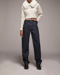 Thick Fur Pile Fleece Collar Knit Splicing Single-breasted Outerwear