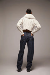 Thick Fur Pile Fleece Collar Knit Splicing Single-breasted Outerwear