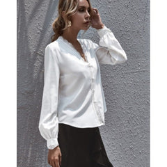 V-neck Lace Lantern Sleeve Single-breasted Shirts Blouses