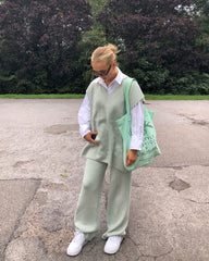 V-neck Slit Knit Splicing Vest Sweater