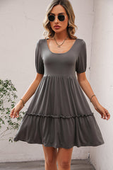 Solid Color Round Neck Casual Mini Dress